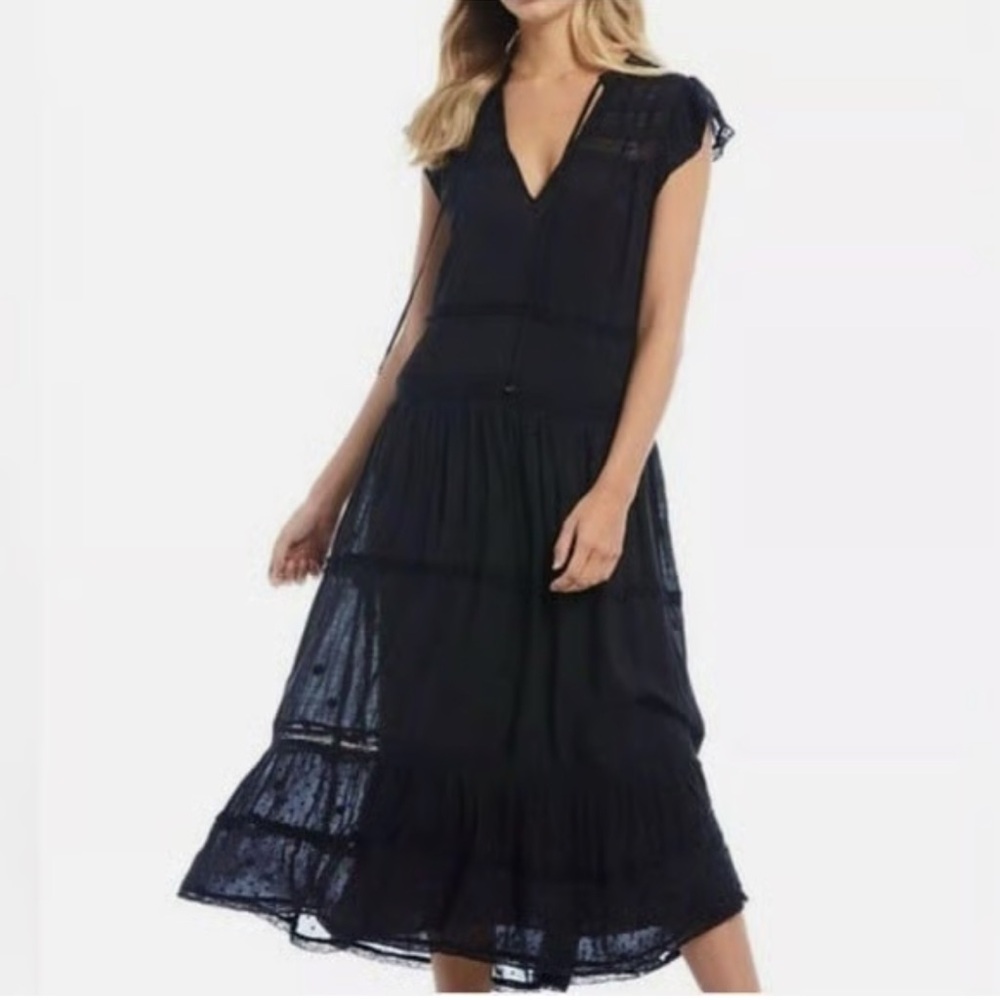 🖤 Free People Black Tiered Midi Dress | Size XS
